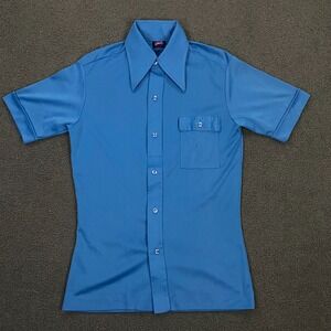 VTG 70s Joel California Shirt Mens Small Dagger Collar Retro Disco Groovy Blue